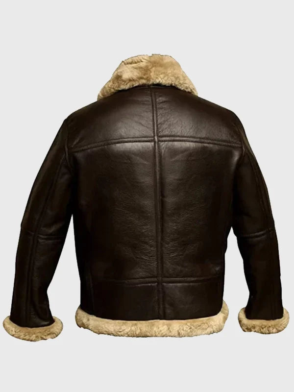 Men’s Brown Shearling Lined Aviator Bomber Jacket