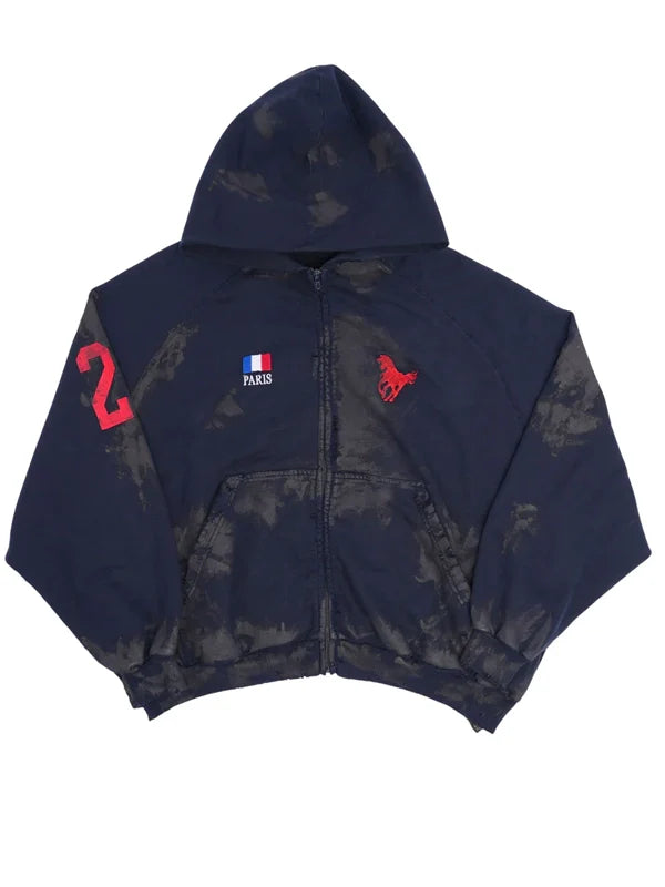 balenciaga distressed polo zip-up hoodie