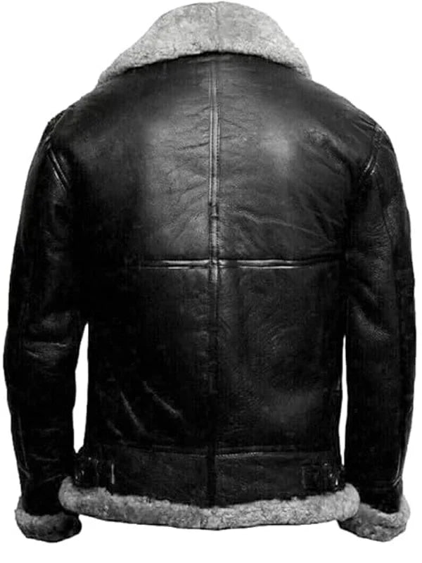 black sheepskin leather shearling jacket for mens.