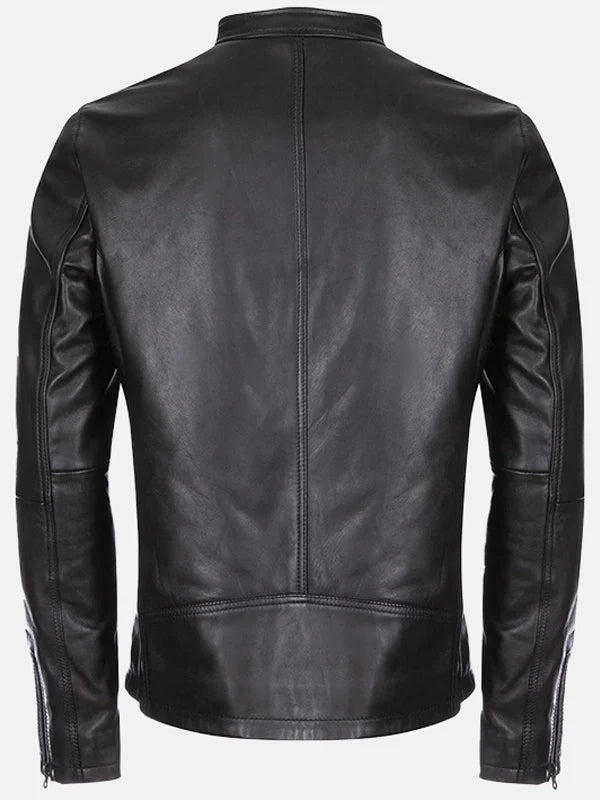 burton mandarin collar black leather jacket..