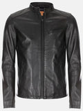 burton mandarin collar black leather jacket