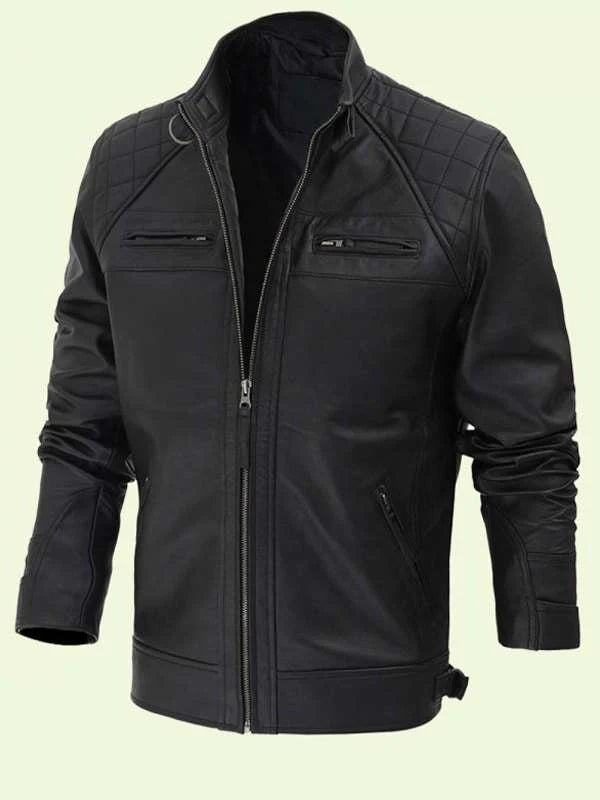 cafe racer black leather jacket
