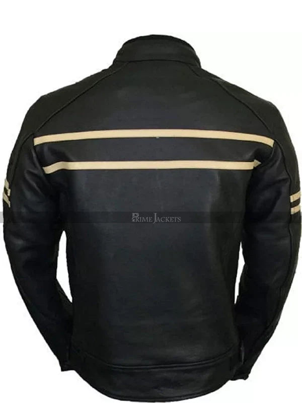 cruiser motorcycle armoured black biker jacket.