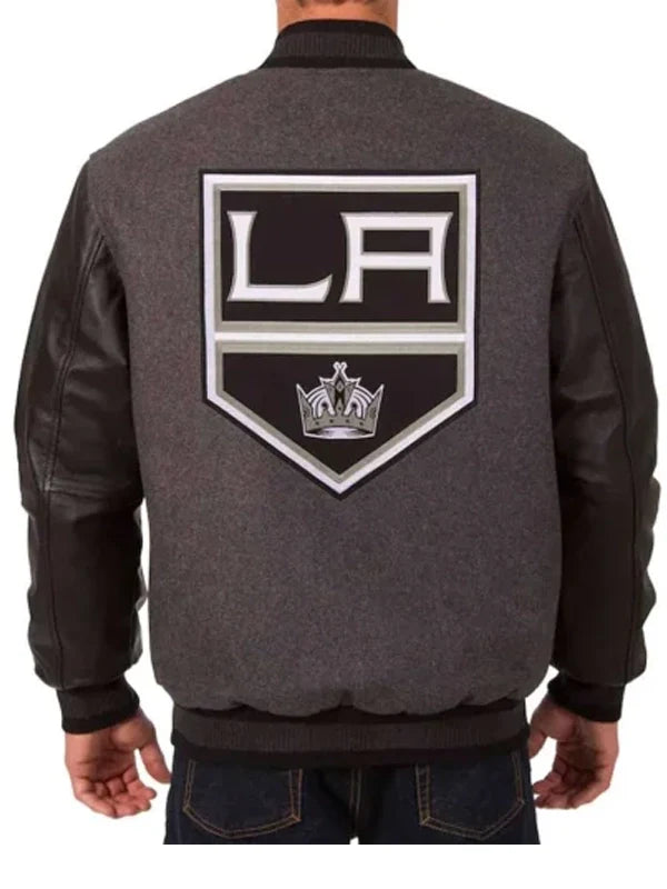 la kings varsity black and charcoal jacket.