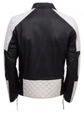 mens black white biker leather jacket.