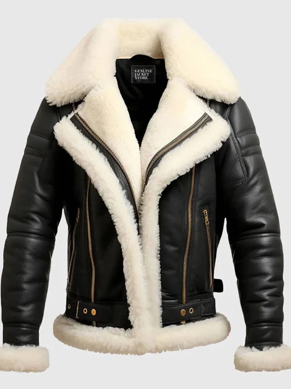 mens bomber leather aviator shearling jacket