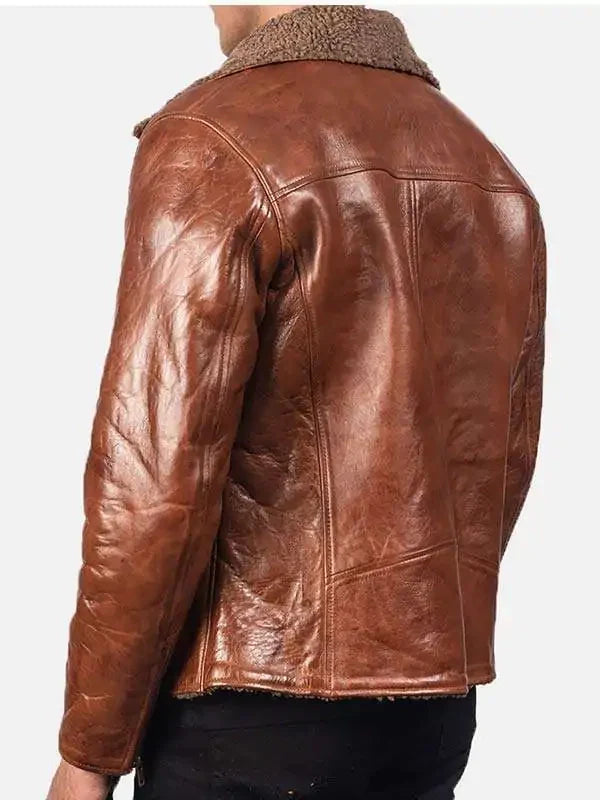 mens brown sheepskin leather shearling jacket..
