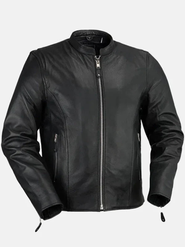 mens cafe racer black leather jacket