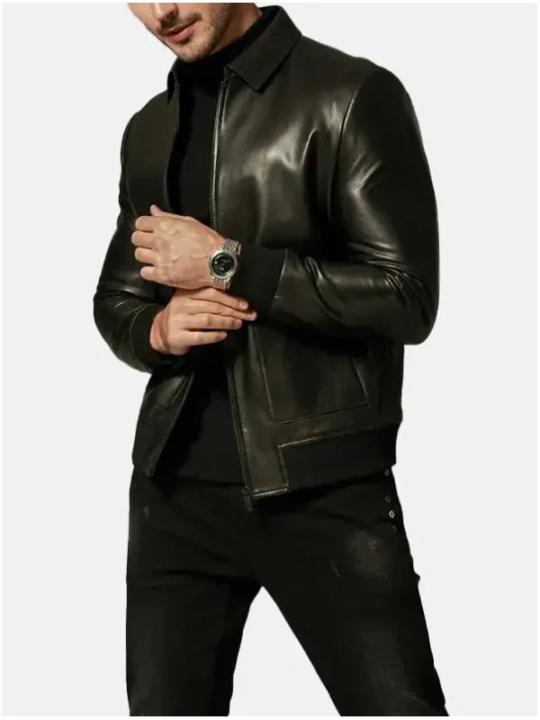 mens classic black leather jacket
