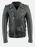 mens classic police style biker leather jacket