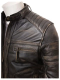 mens distressed brown leather biker jacket.