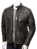 mens distressed brown leather biker jacket