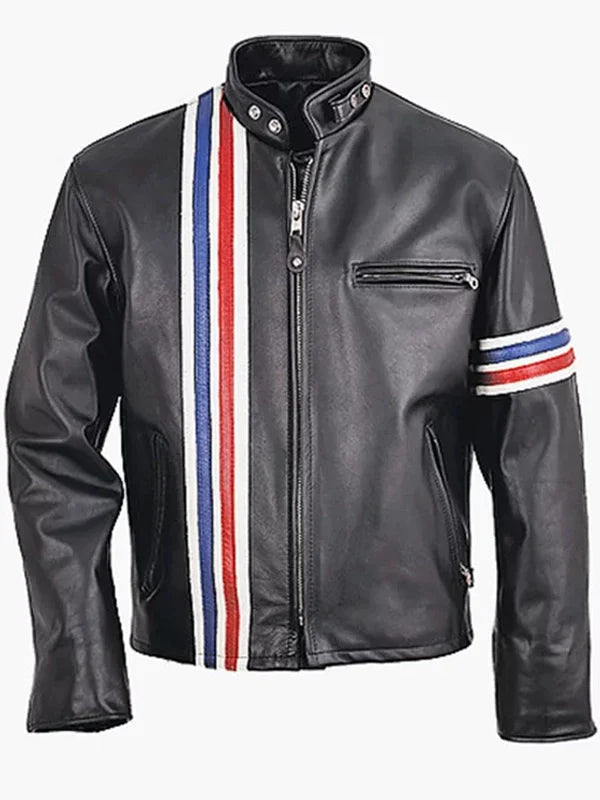 mens striped biker leather jacket