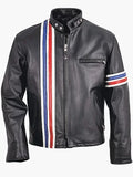 mens striped biker leather jacket