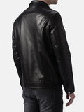 mens turn down collar black leather jacket.