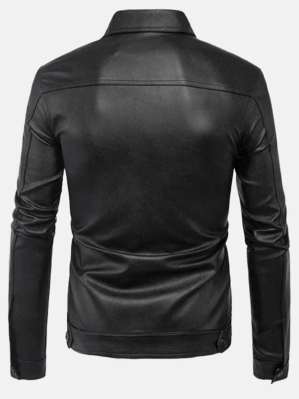 mens turn down collar leather jacket.