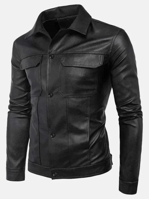 mens turn down collar leather jacket