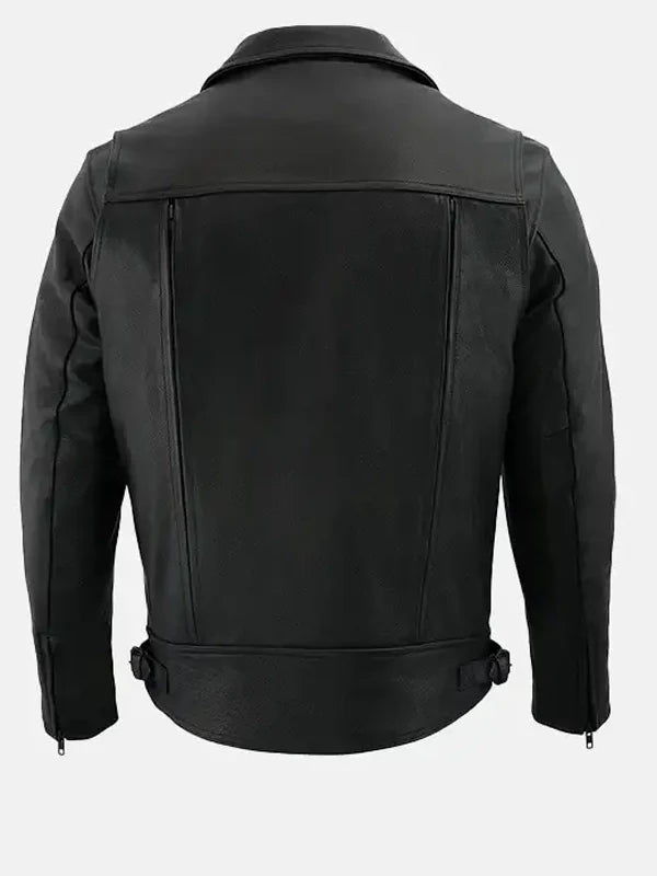mens vented black biker leather jacket.