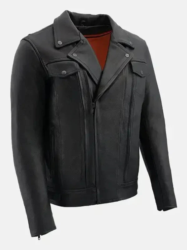 mens vented black biker leather jacket