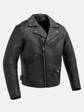 mens zippered chest pocket black biker leather jacket