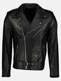 morris asymmetrical collar black leather moto jacket