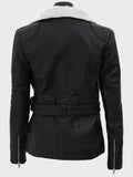 natalie shearling leather black belted biker jacket.