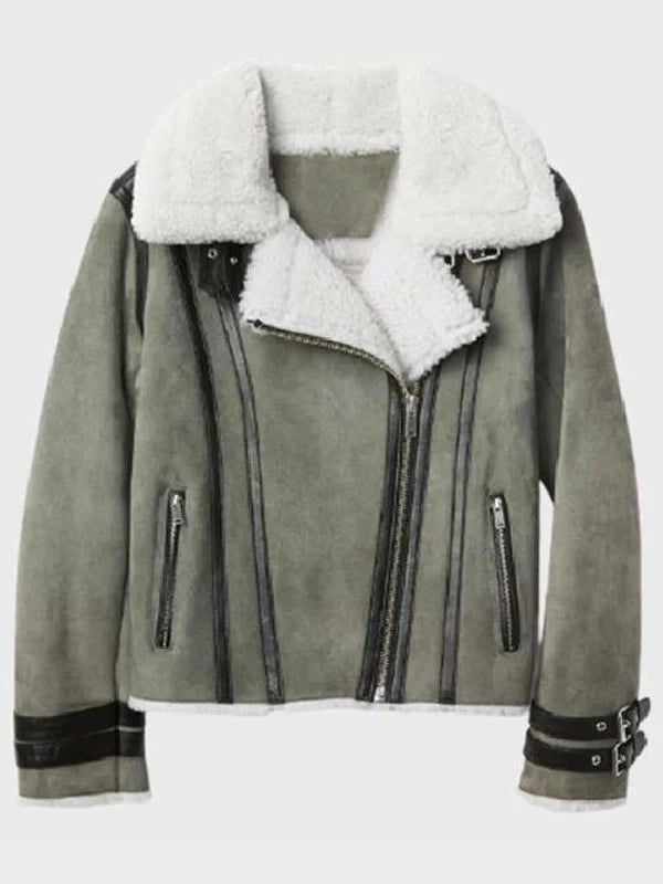 product womens shearling gray leather jacket.