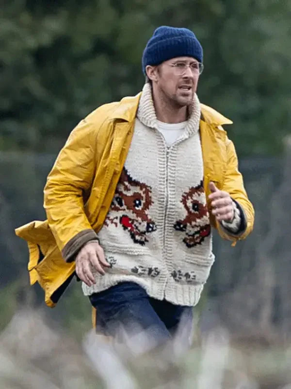 project hail mary ryan gosling yellow leather coat..