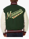 varsity minnesota wild green and white two tone jacket.