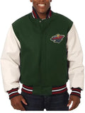 varsity minnesota wild green and white two tone jacket