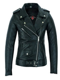 women brando style leather motor cycle jacket black