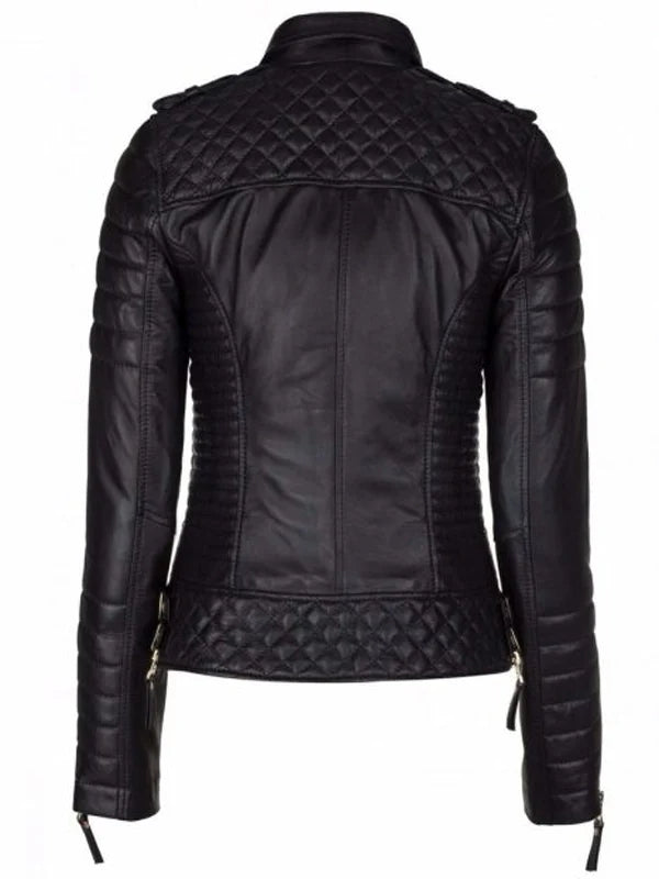 women slim fit biker leather jacket.