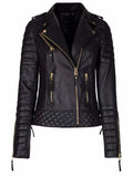 women slim fit biker leather jacket