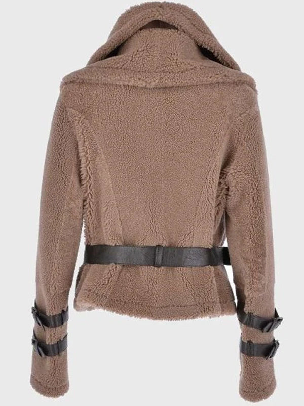 womens brown shearling fur jacket.