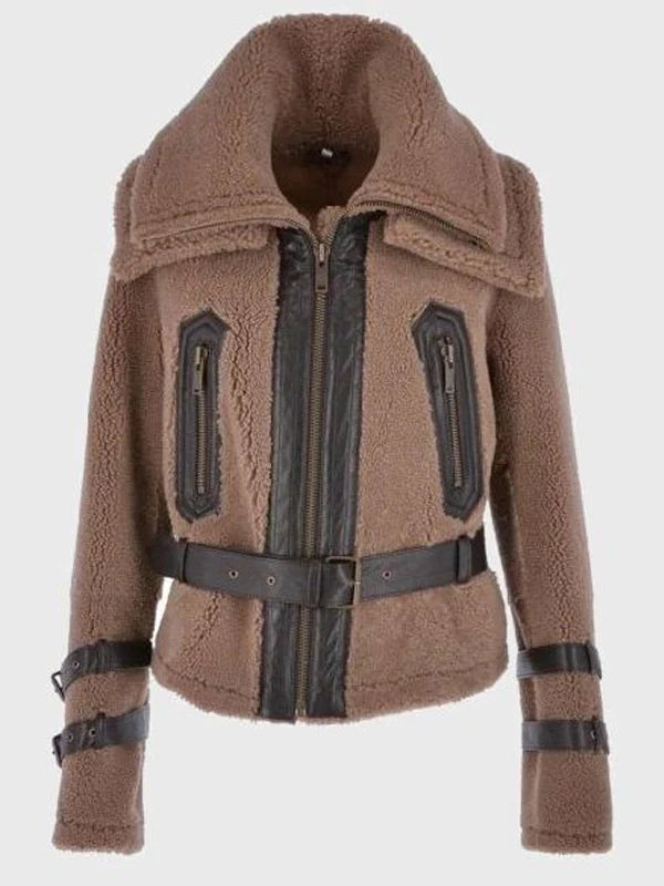 womens brown shearling fur jacket