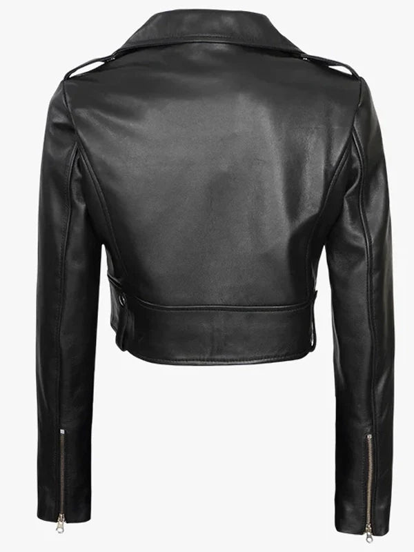 womens colleen cropped leather biker jacket.