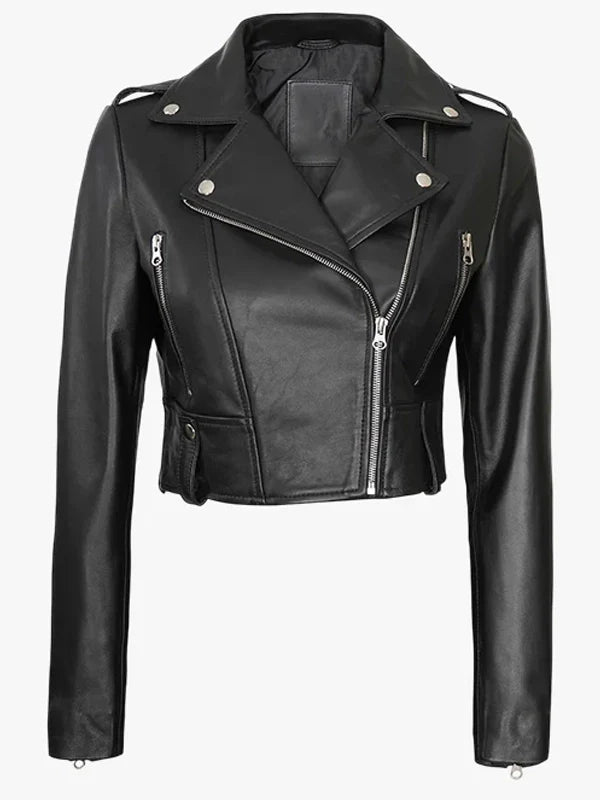 womens colleen cropped leather biker jacket