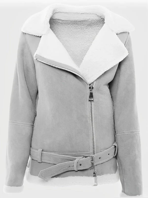womens grey suede shearling jacket