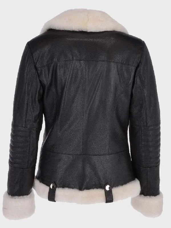 womens motorcycle black shearling leather jacket.