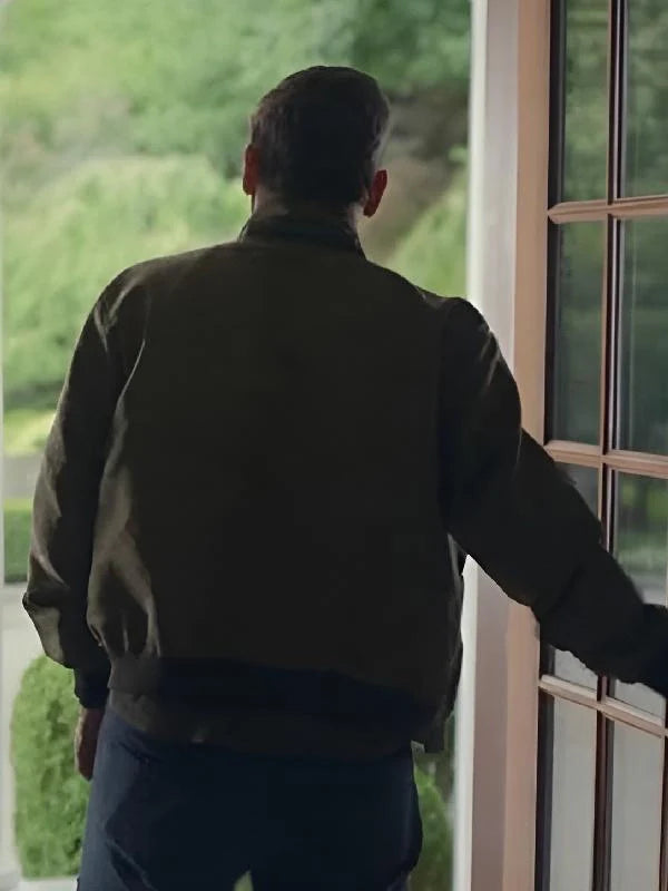 your friends neighbors 2025 jon hamm brown bomber jacket.