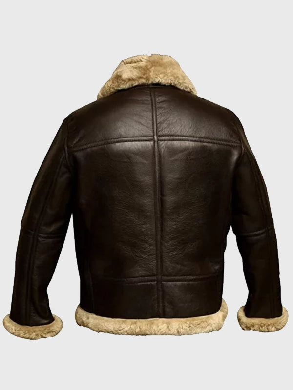 Men’s Brown Shearling Lined Aviator Bomber Jacket
