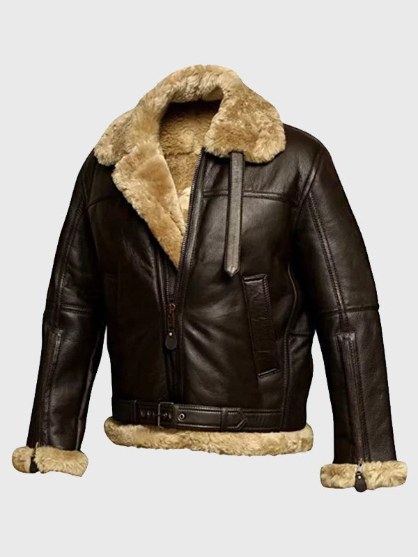 Men’s Brown Shearling Lined Aviator Bomber Jacket