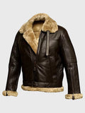 Men’s Brown Shearling Lined Aviator Bomber Jacket