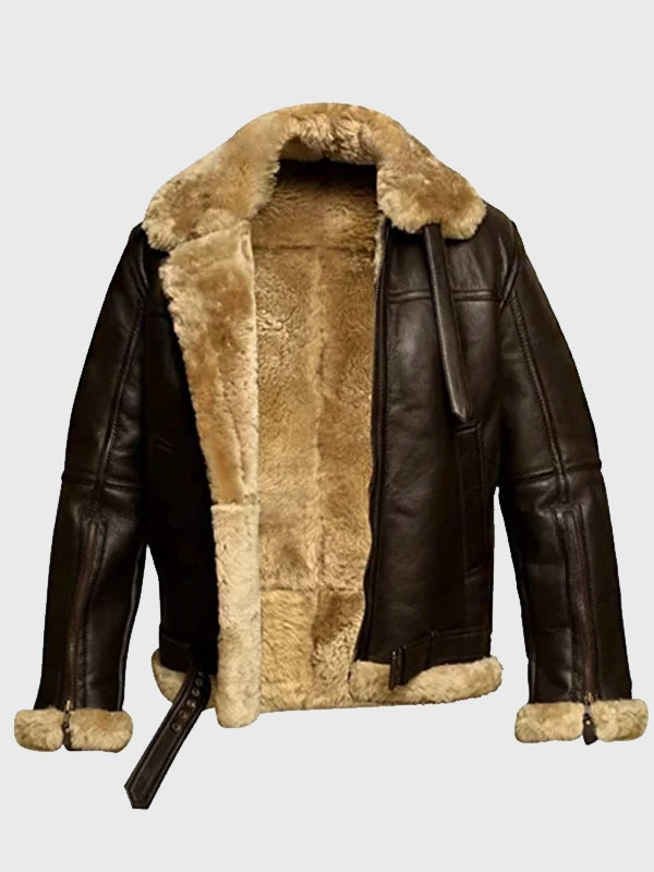 Men’s Brown Shearling Lined Aviator Bomber Jacket
