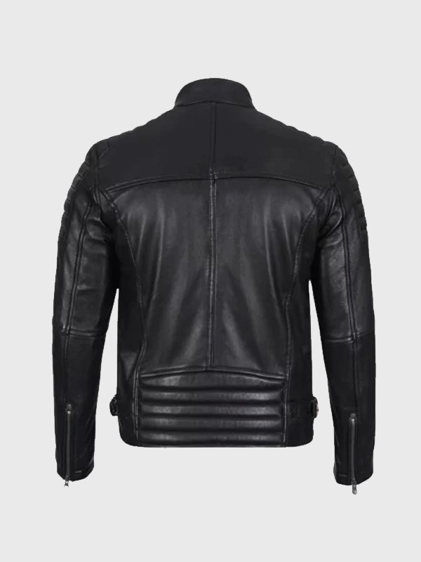 Mens Cafe Racer Black Leather Jacket
