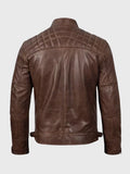 Mens Quilted Shoulder Coffee Brown Biker Leather Jacket