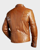 MensBrownPaddedMotorcycleLeatherJacket