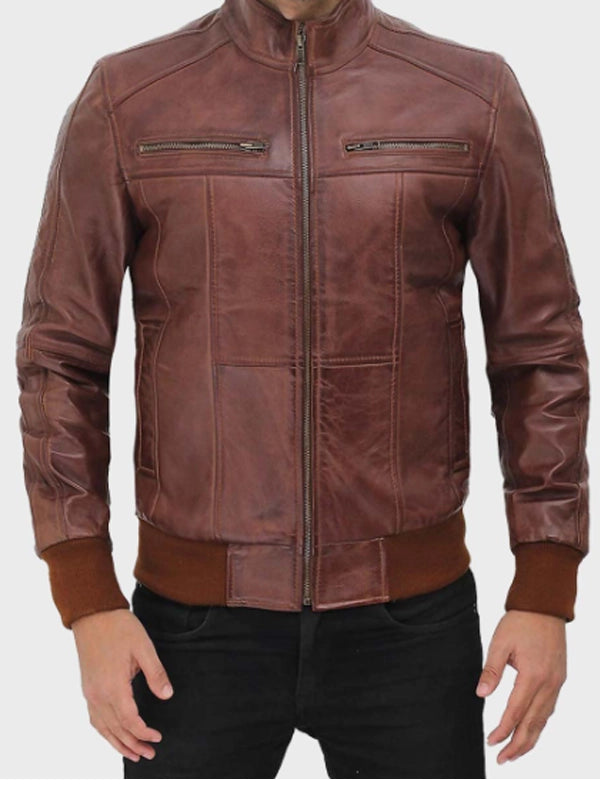 Mens Brown Biker Bomber Jacket...