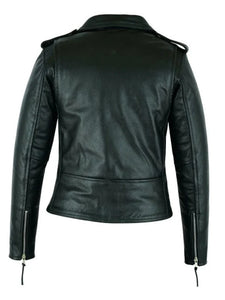Women Brando Style Leather Motorcycle Jacket Black.