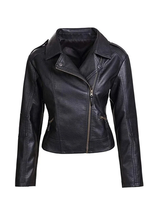 Women’s Quilted Style Black Leather Jacket.